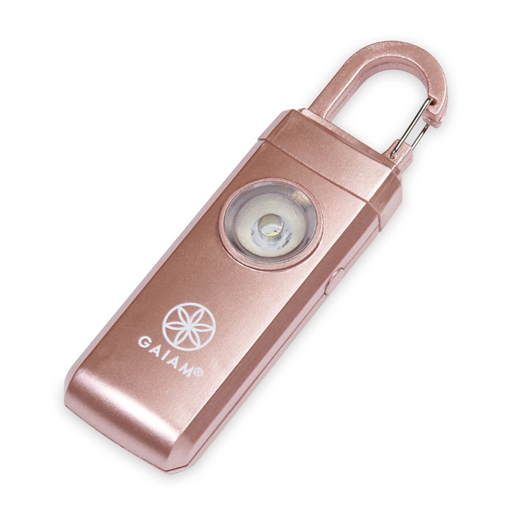 GAIAM Safety Alarm Keychain Rose Gold Strobe Light Backpack Charm NWT